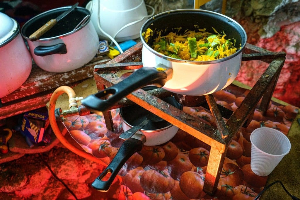 Cooking Dinner in the Cave Kitchen